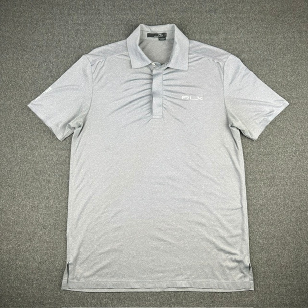 RLX Ralph Lauren Mens Gray Performance Golf Polo Shirt Size M Short Sleeve